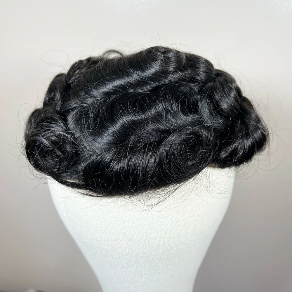 Off Black Human Hair 8x10 Natural Wave French Lace Toupee Hair Unit